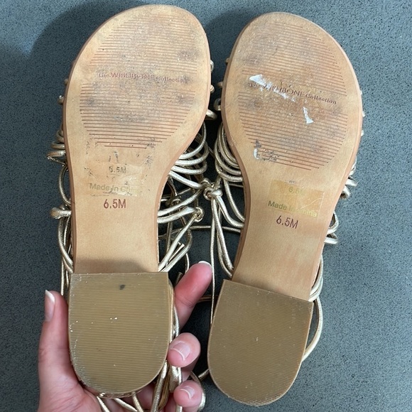 The Wishbone collection gold strappy goddess wrap around sandals - Picture 9 of 9